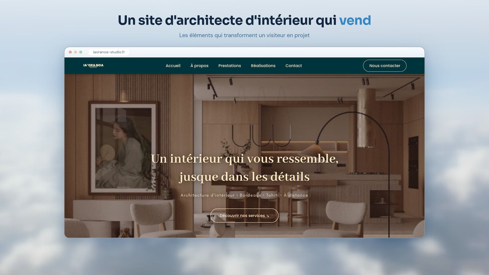 Le site IA'ORA NOA Studio, exemple de site d'architecte d'intérieur